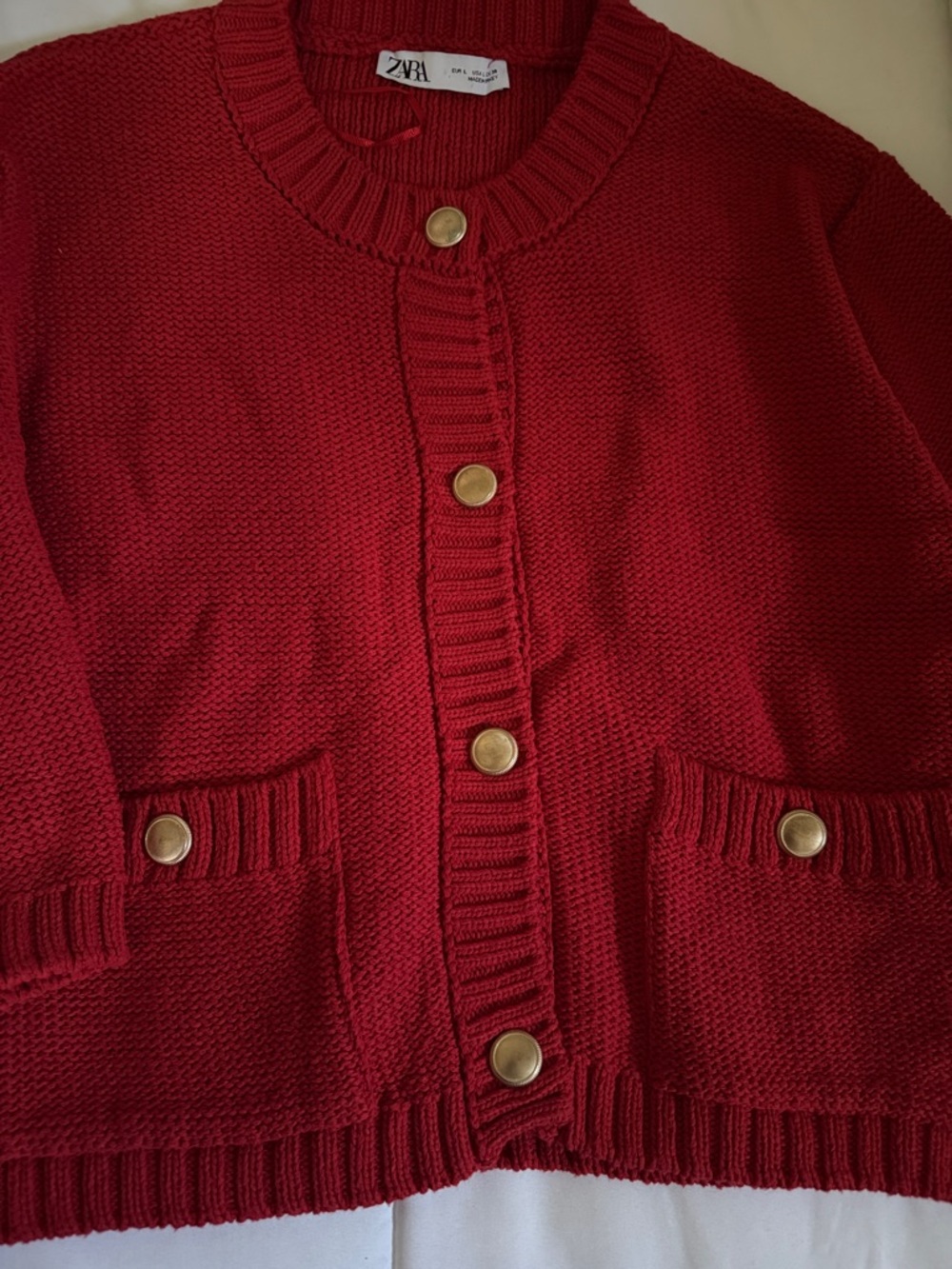Zara Bright Red Button-Front Cardigan - Picture 2 of 2